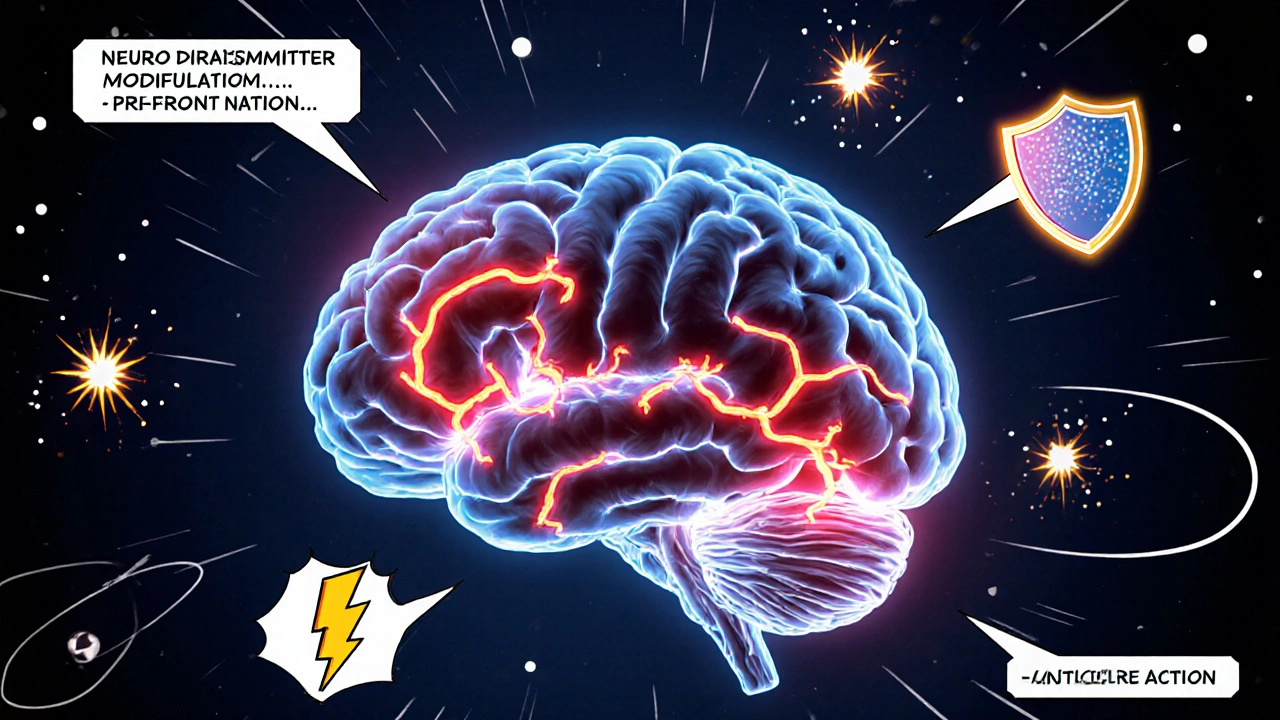 Comic spread of brain highlighting hippocampus, vessels, and antioxidant symbols.