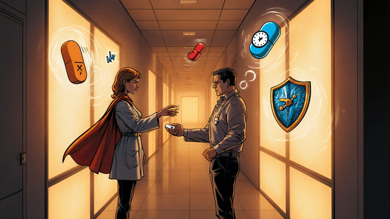 Doctor gives citalopram to patient while pill characters represent other SSRIs.
