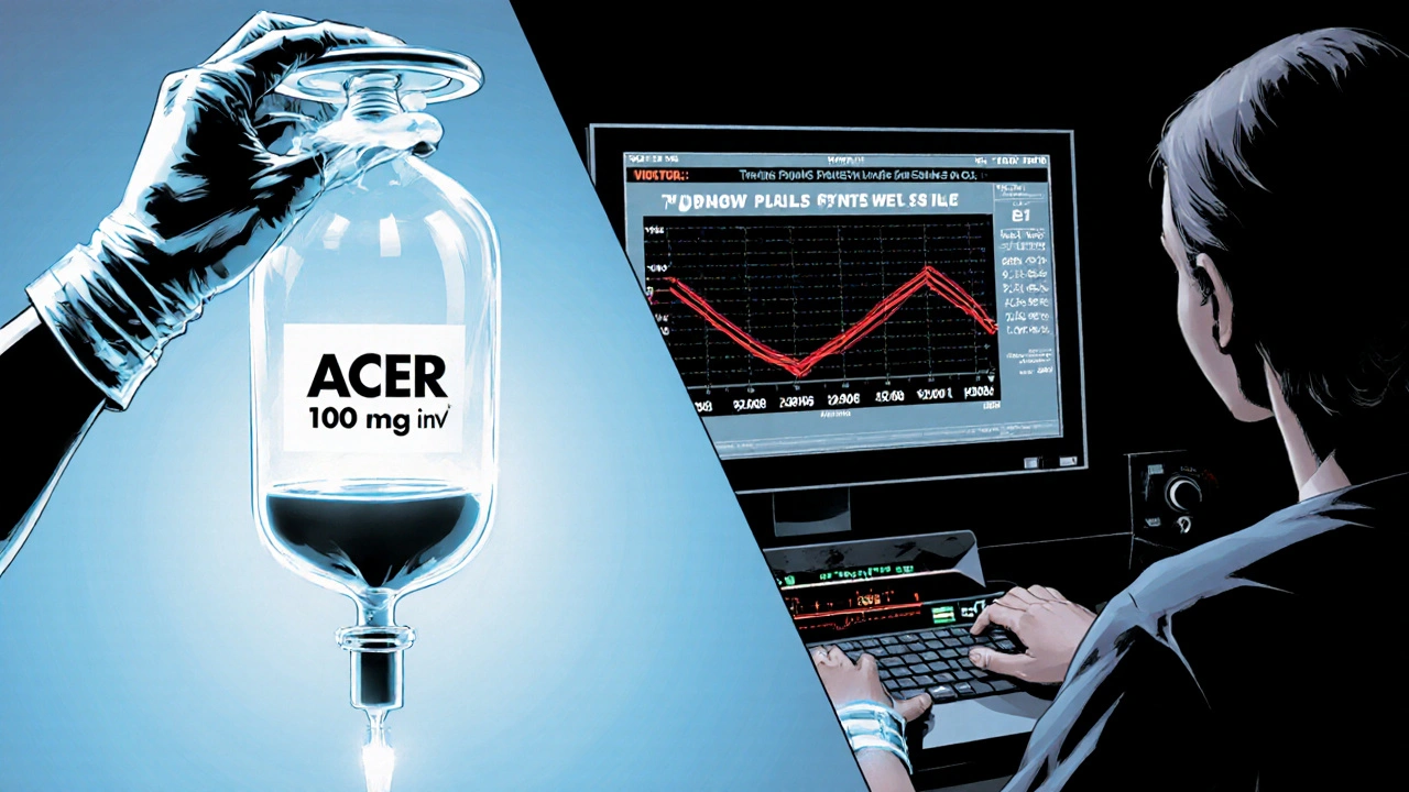 Heroic nurse overseeing Acer IV infusion and monitoring blood levels.