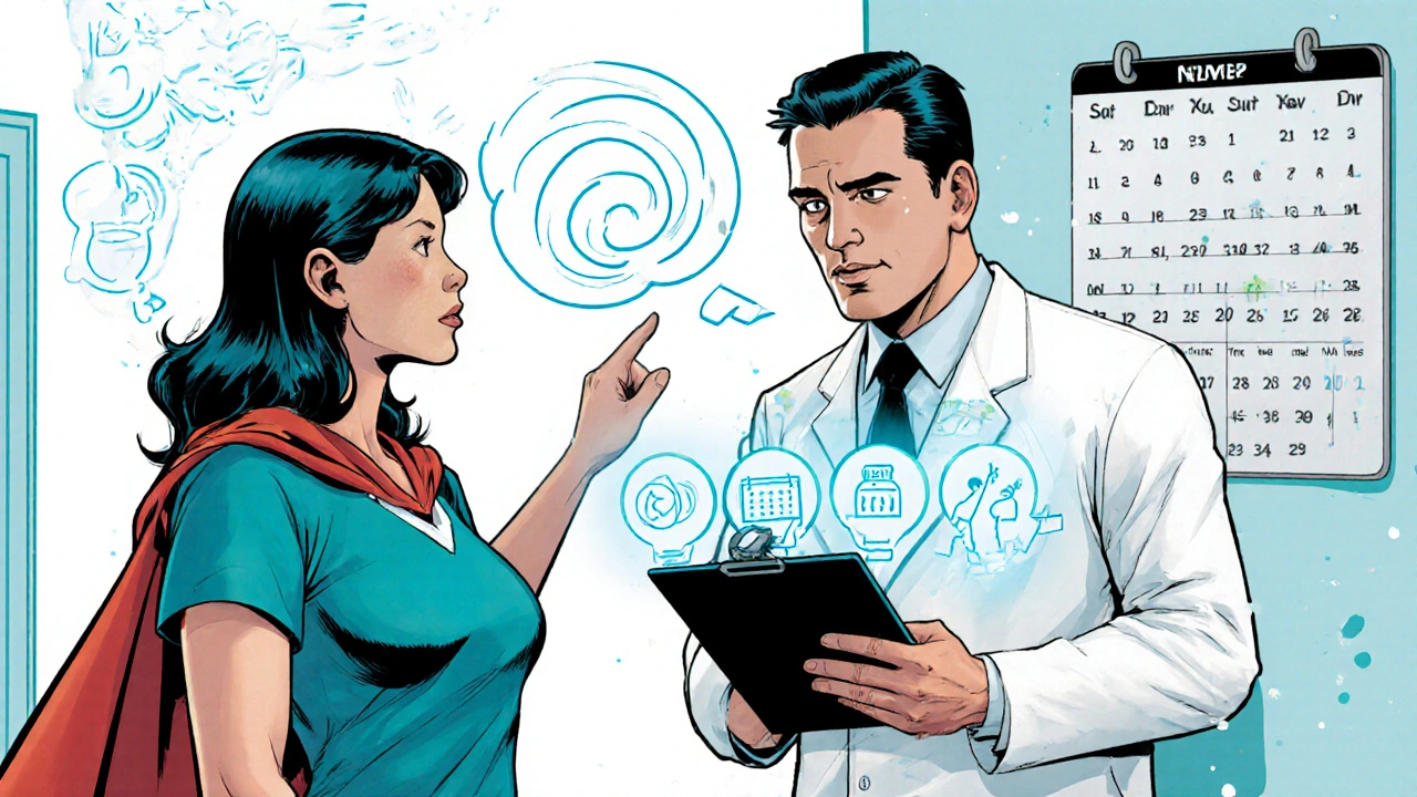 Patient with doctor reviewing medication schedule and monitoring side effects.