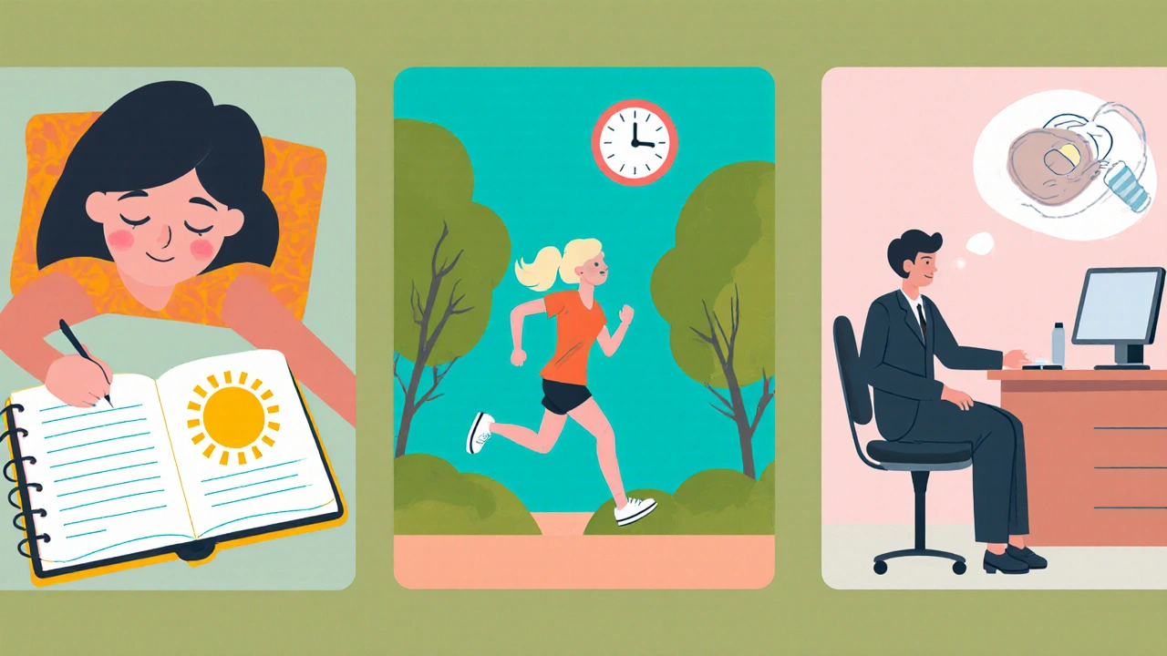 Woman tracking mood, exercising, and consulting a doctor about alternatives.